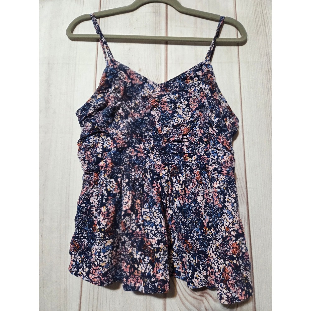 Maurices Navy Blue Floral Peplum‎ Cami Tank Top Medium Adjustable Straps